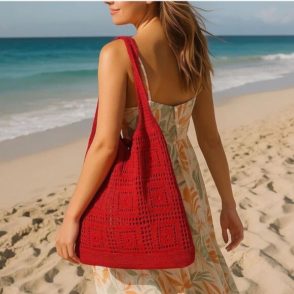 No Brand Handbags - Chic Red Crochet Shoulder Bag